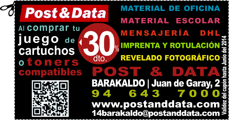 POST & DATA BARAKALDO DESCUENTO 30% Al comprar tu juego de cartuchos o toners compatibles