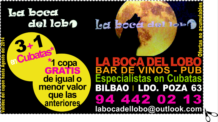 Copa GRATIS* en La boca del lobo, especialistas en cubatas en Bilbao